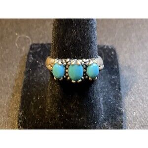 925 Sterling Silver Carolyn Pollack 3 Stone Turquoise Ring Size 6